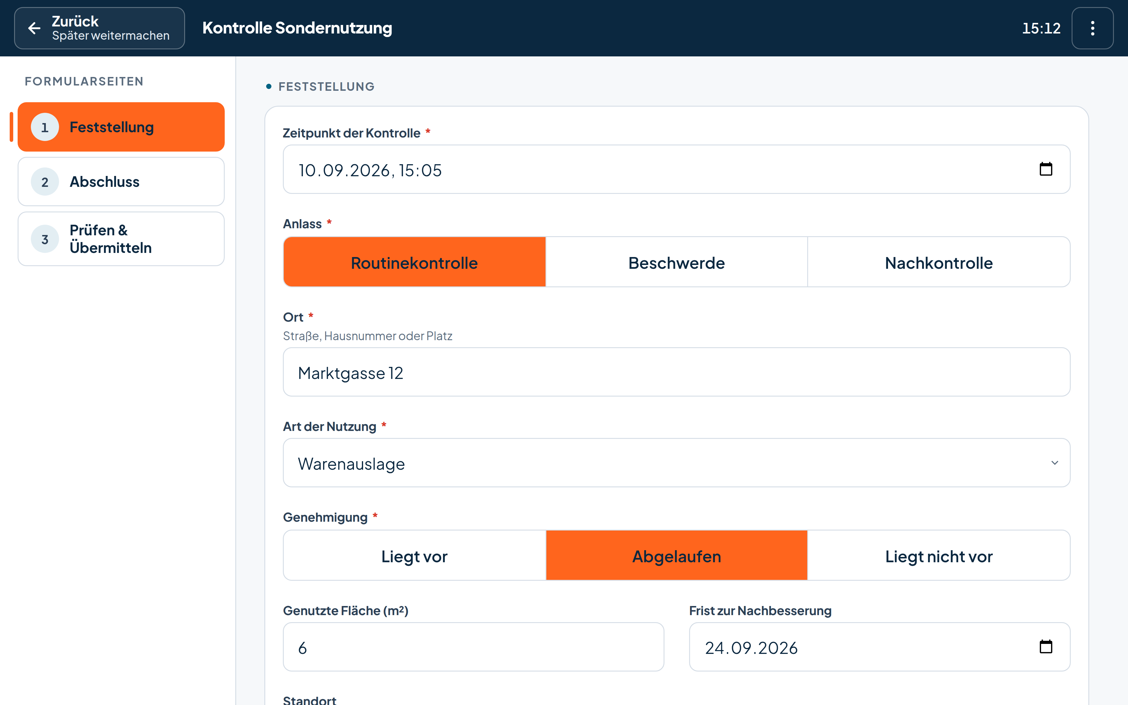 Außendienst · Kontrolle Sondernutzung