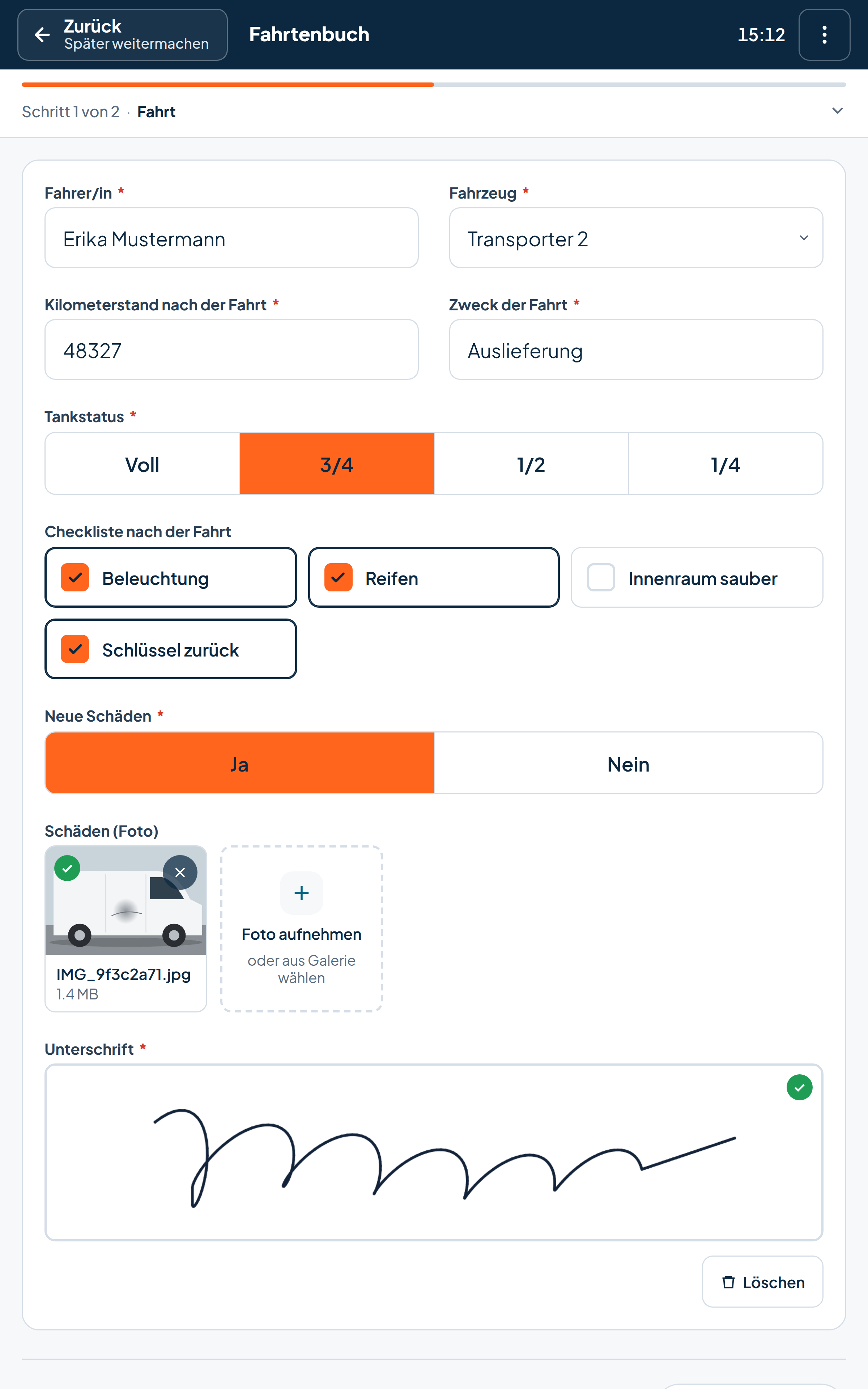 Fahrtenbuch · Fahrt erfassen
