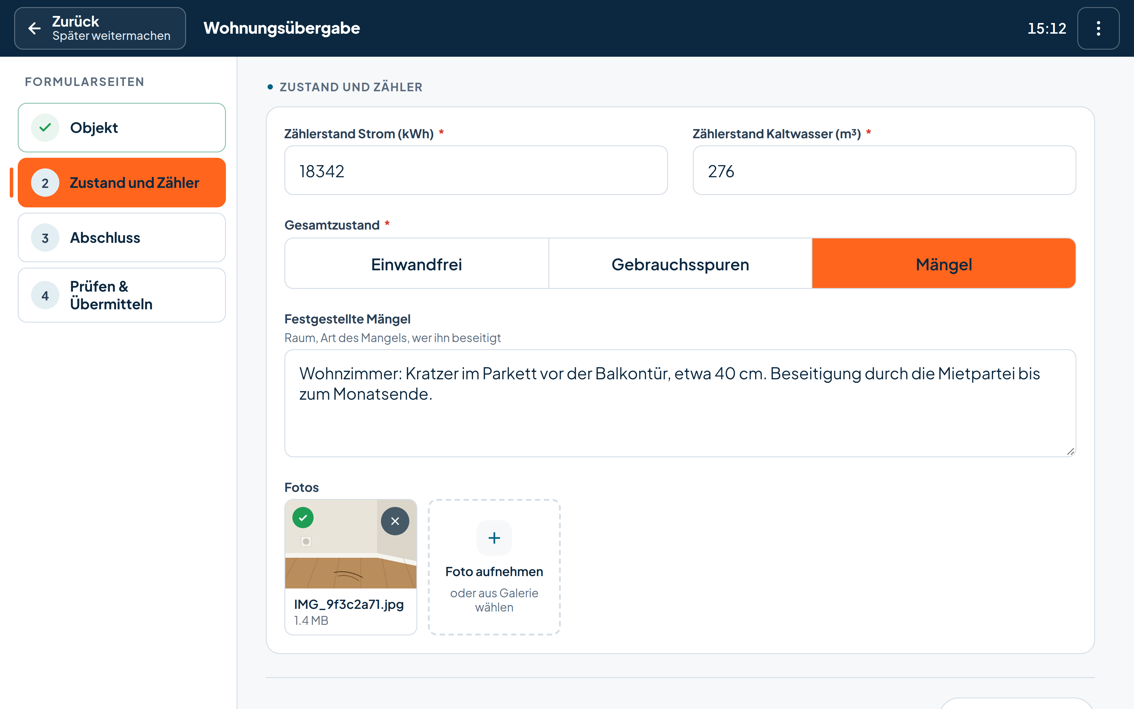 Wohnungsübergabe · Zustand und Zähler